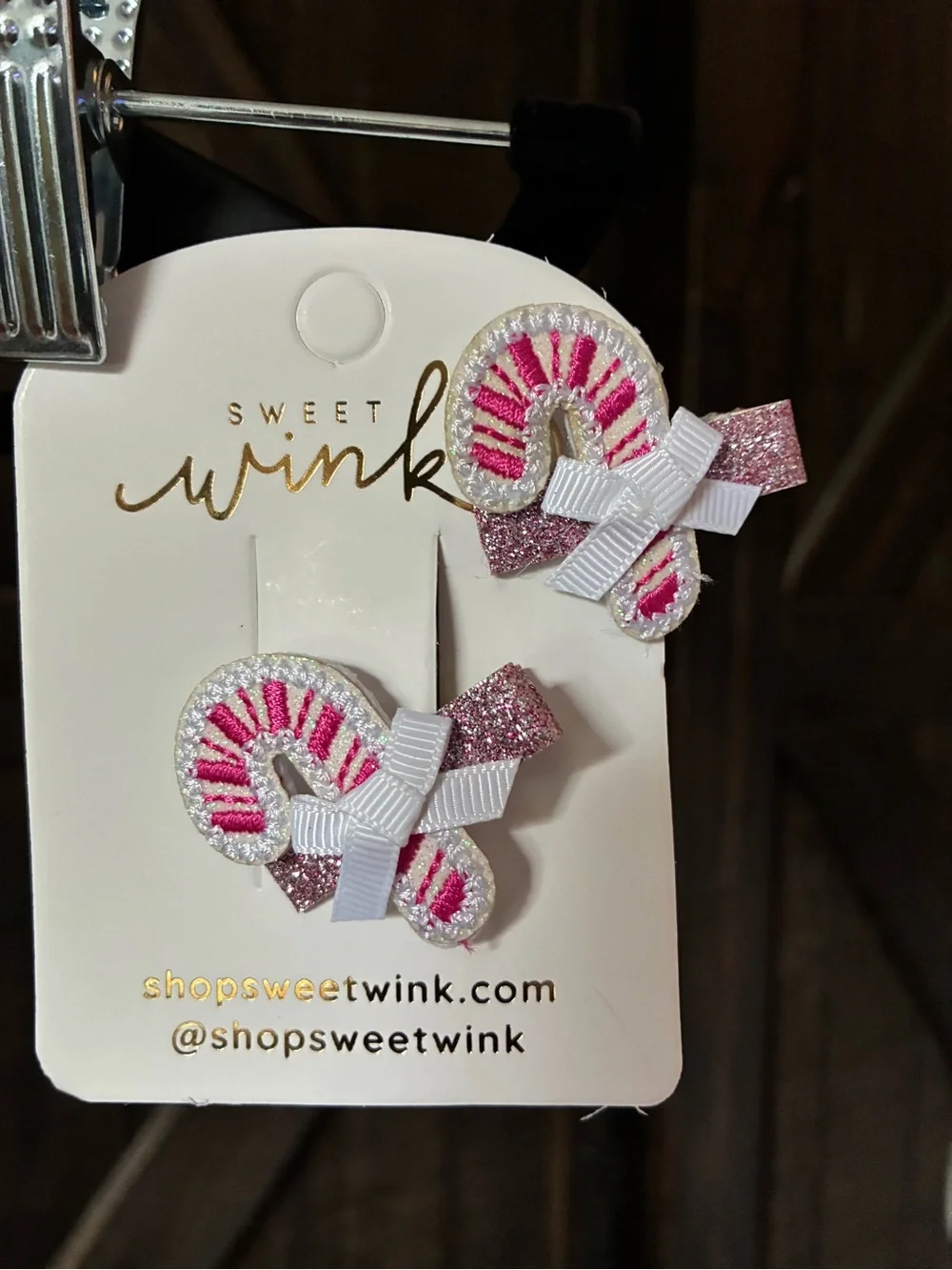 Pink Glitter Candy Cane Hair Clips for Kids